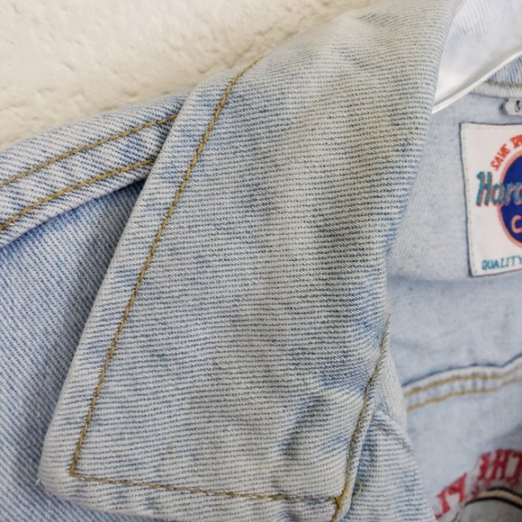 Las Vegas Hard Rock Cafe Save the Planet Light Wash Oversize Denim Jacket M - Picture 9 of 16